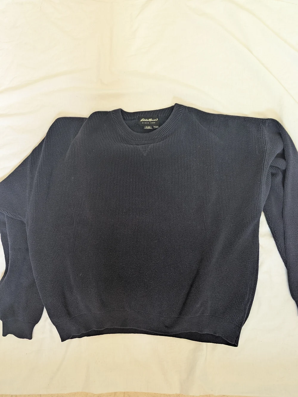 Vintage 1998 Eddie Bauer Sweater Mens Large Navy Blue Knit 100% Cotton Heavy